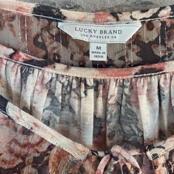 Lucky Brand Pink Smocked Tie Front Blouse - Picture 2 of 11